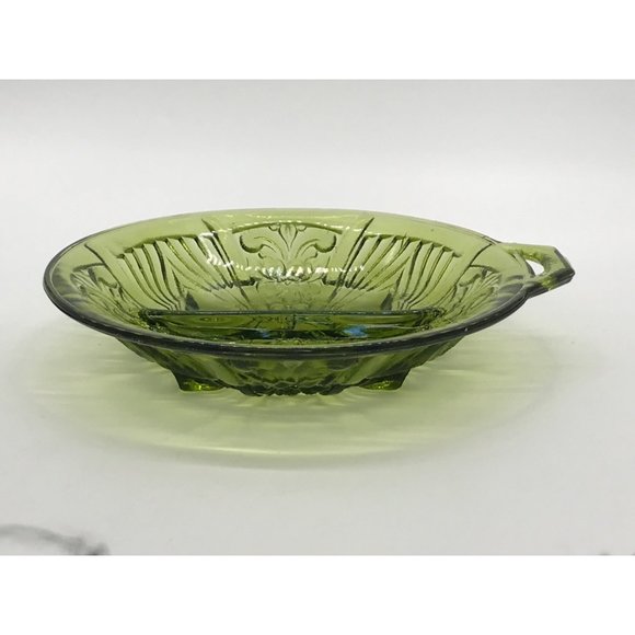 Vtg MCM Indiana Glass Avacado Green "Killarney" Divided Trinket/Nut Dish/Ashtray - Picture 4 of 5